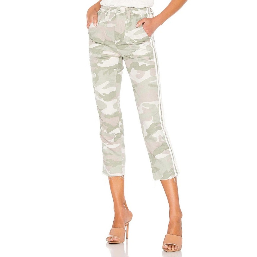 Mother The Shaker Chop Crop Fray Pants in Desert Print Linen Women 26 USA $220